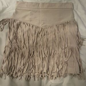 Alya Beige Fringe Mini Skirt